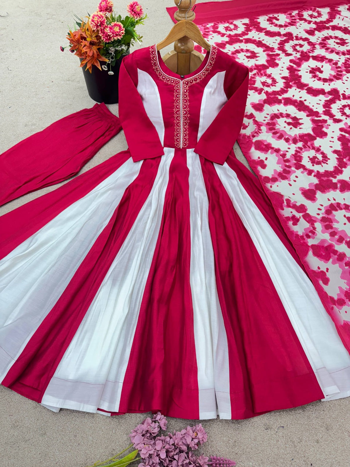 Elegant Embroidery with Digital Printed Designer Anarkali Three Piece Set