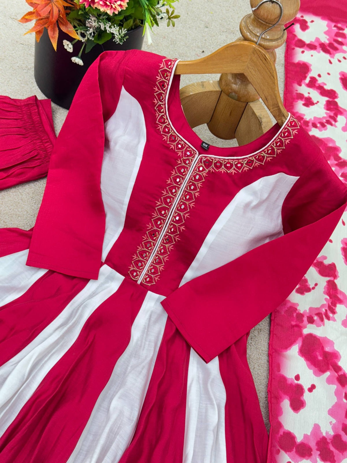 Elegant Embroidery with Digital Printed Designer Anarkali Three Piece Set