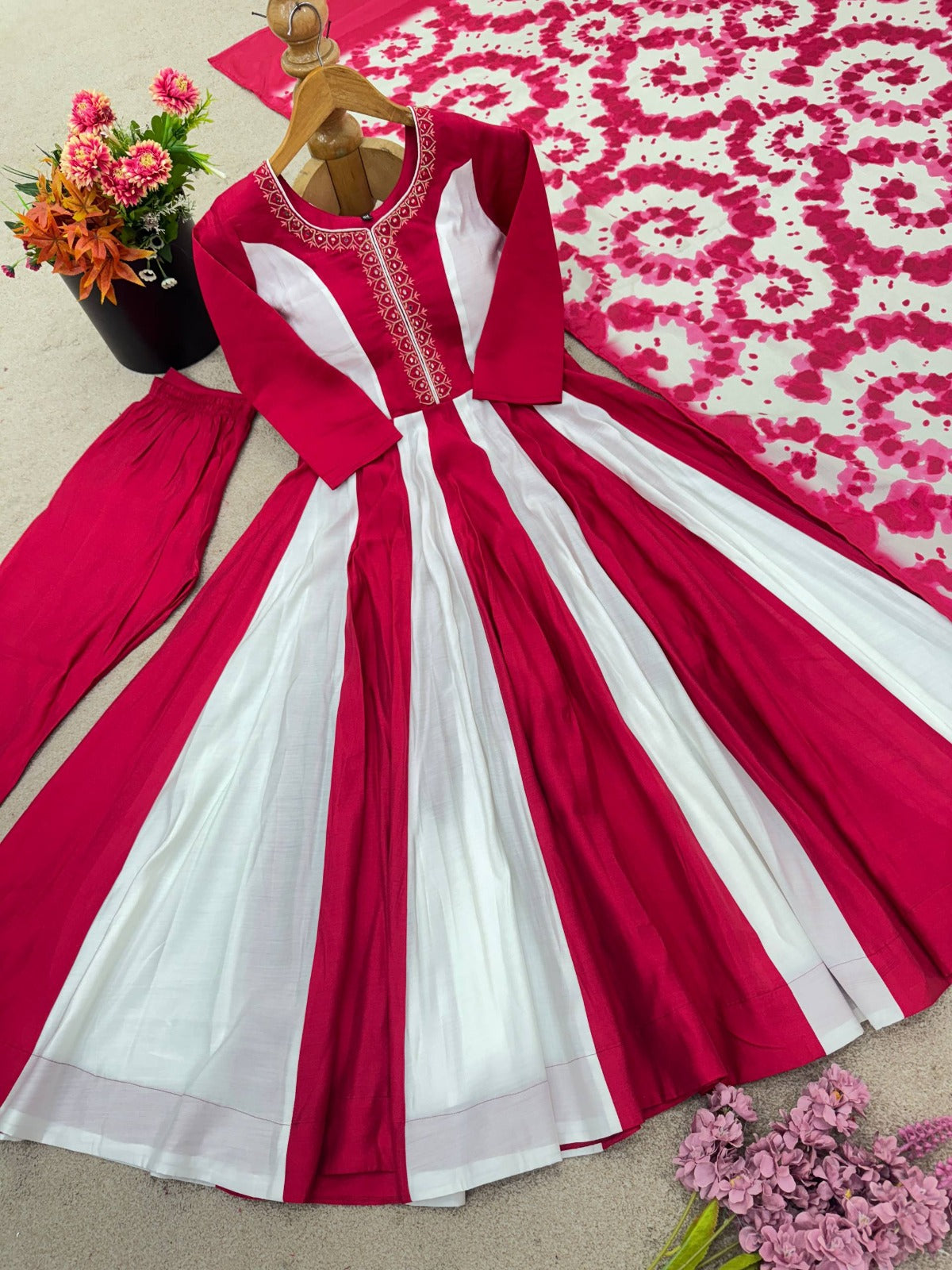Elegant Embroidery with Digital Printed Designer Anarkali Three Piece Set