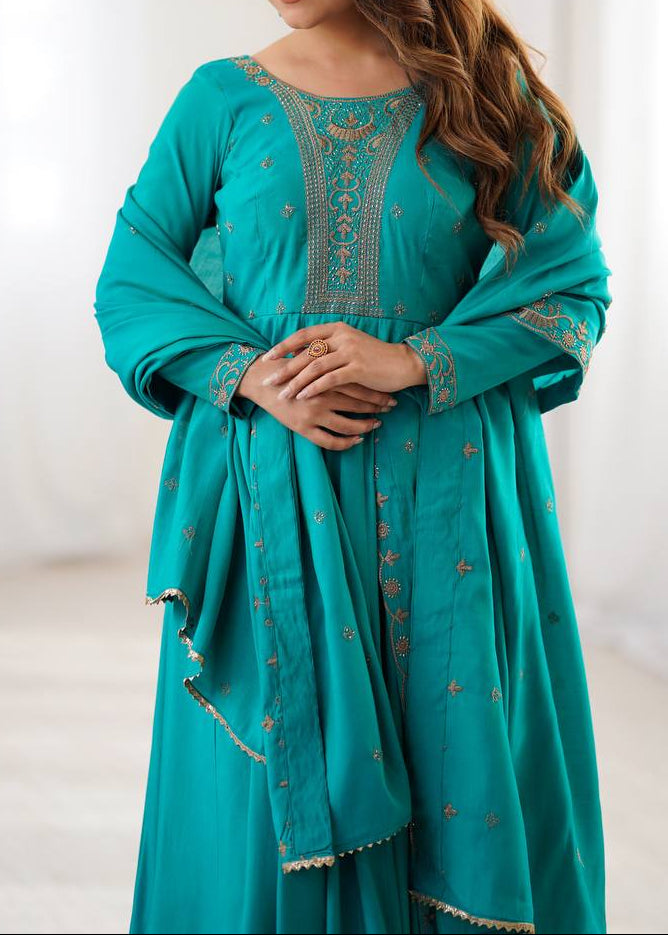 Designer Pure Roman Shimmer Chanderi Silk Anarkali Suit