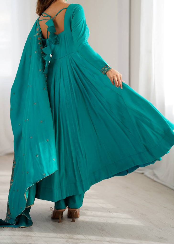 Designer Pure Roman Shimmer Chanderi Silk Anarkali Suit