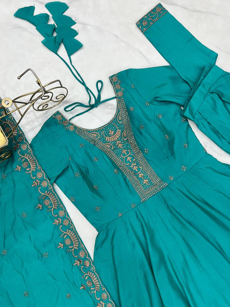Designer Pure Roman Shimmer Chanderi Silk Anarkali Suit
