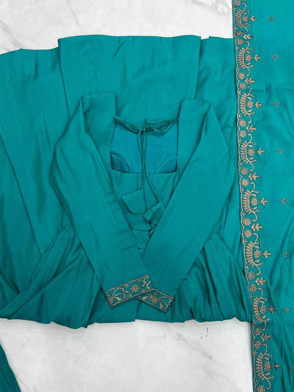 Designer Pure Roman Shimmer Chanderi Silk Anarkali Suit