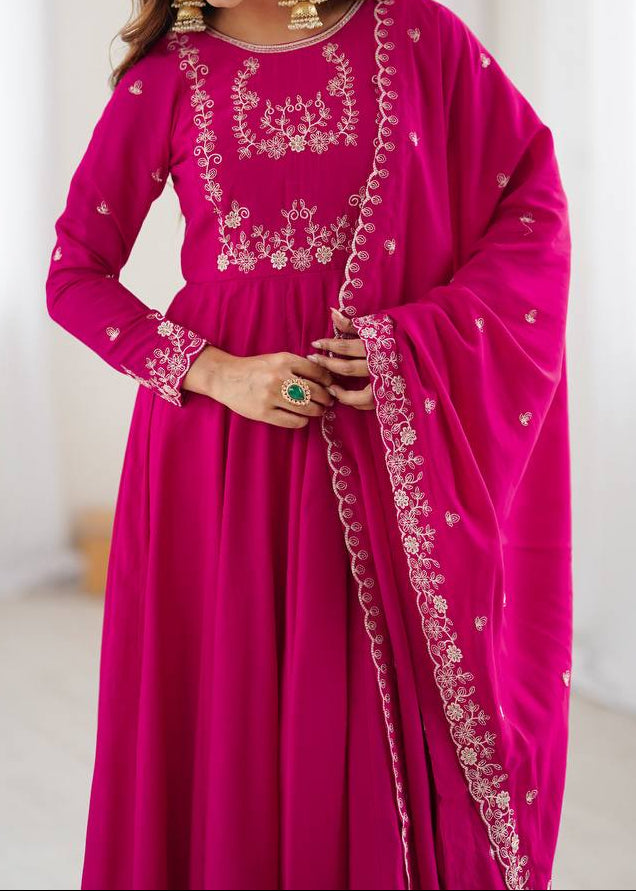 Party Wear Pure Roman Chanderi Silk saree Anarkali Set