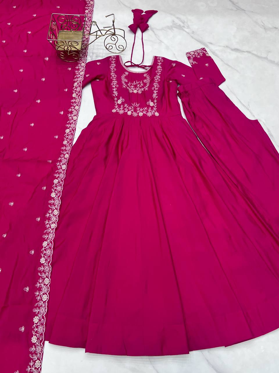 Party Wear Pure Roman Chanderi Silk saree Anarkali Set
