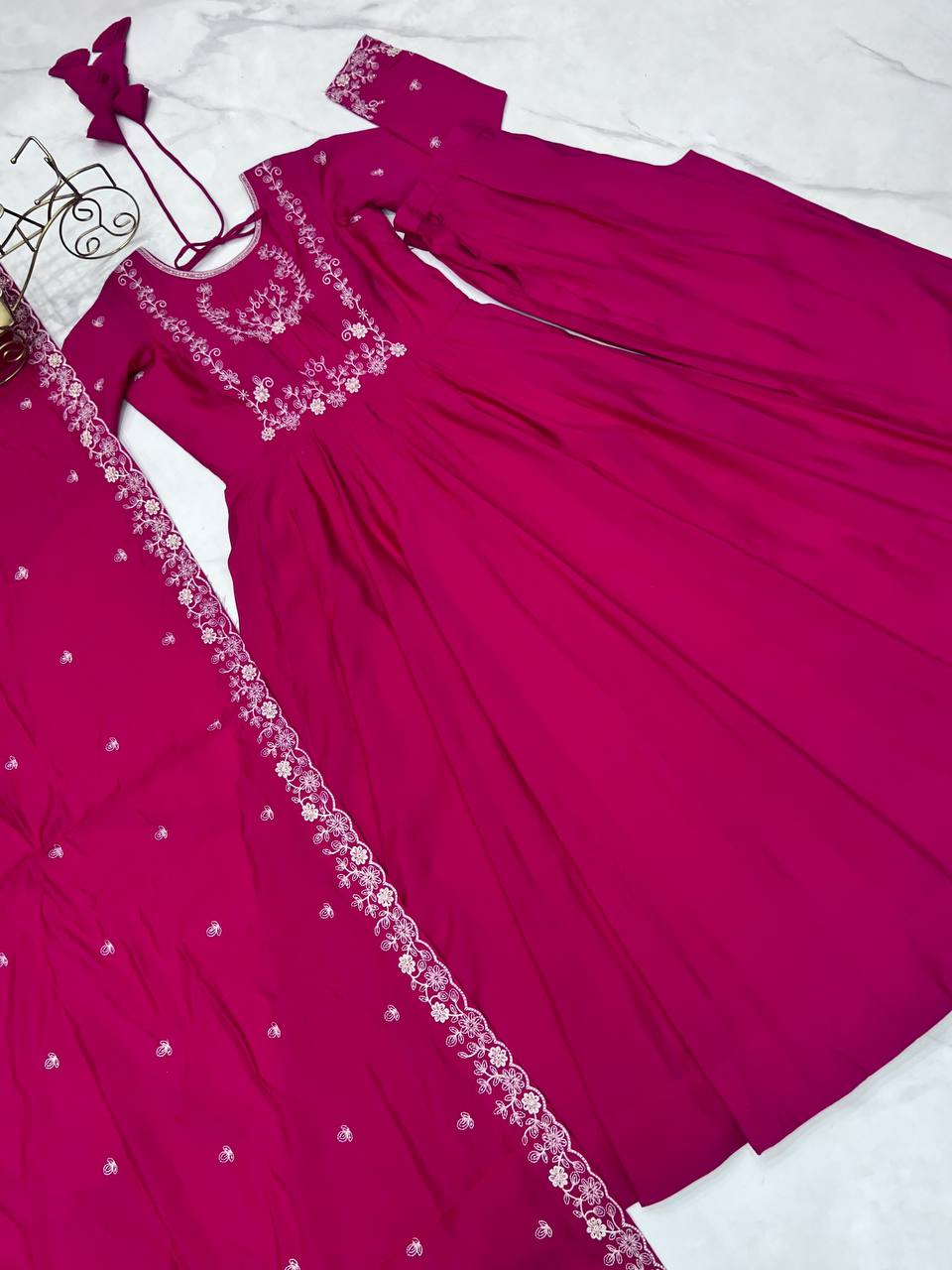 Party Wear Pure Roman Chanderi Silk saree Anarkali Set
