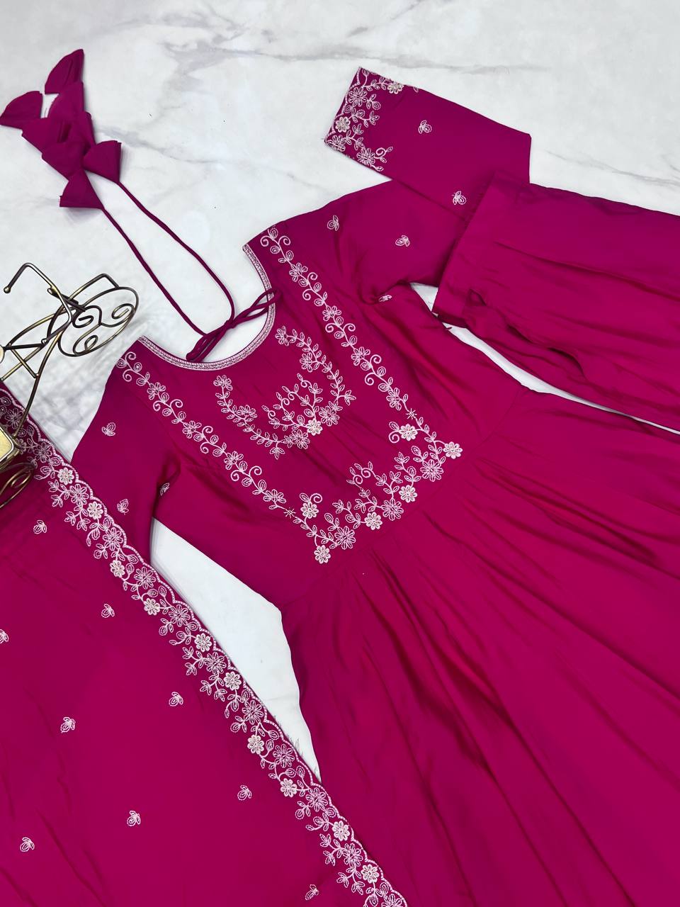 Party Wear Pure Roman Chanderi Silk saree Anarkali Set