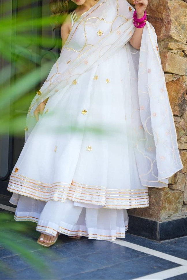 Soft Crunchy Chiffon Handmade Gottapatti Anarkali Palazzo set