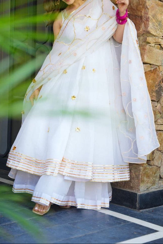 Soft Crunchy Chiffon Handmade Gottapatti Anarkali Palazzo set