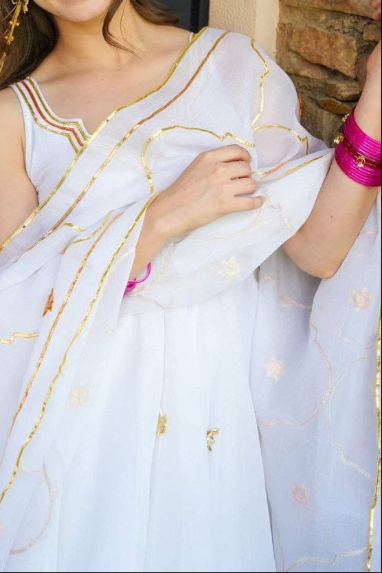 Soft Crunchy Chiffon Handmade Gottapatti Anarkali Palazzo set