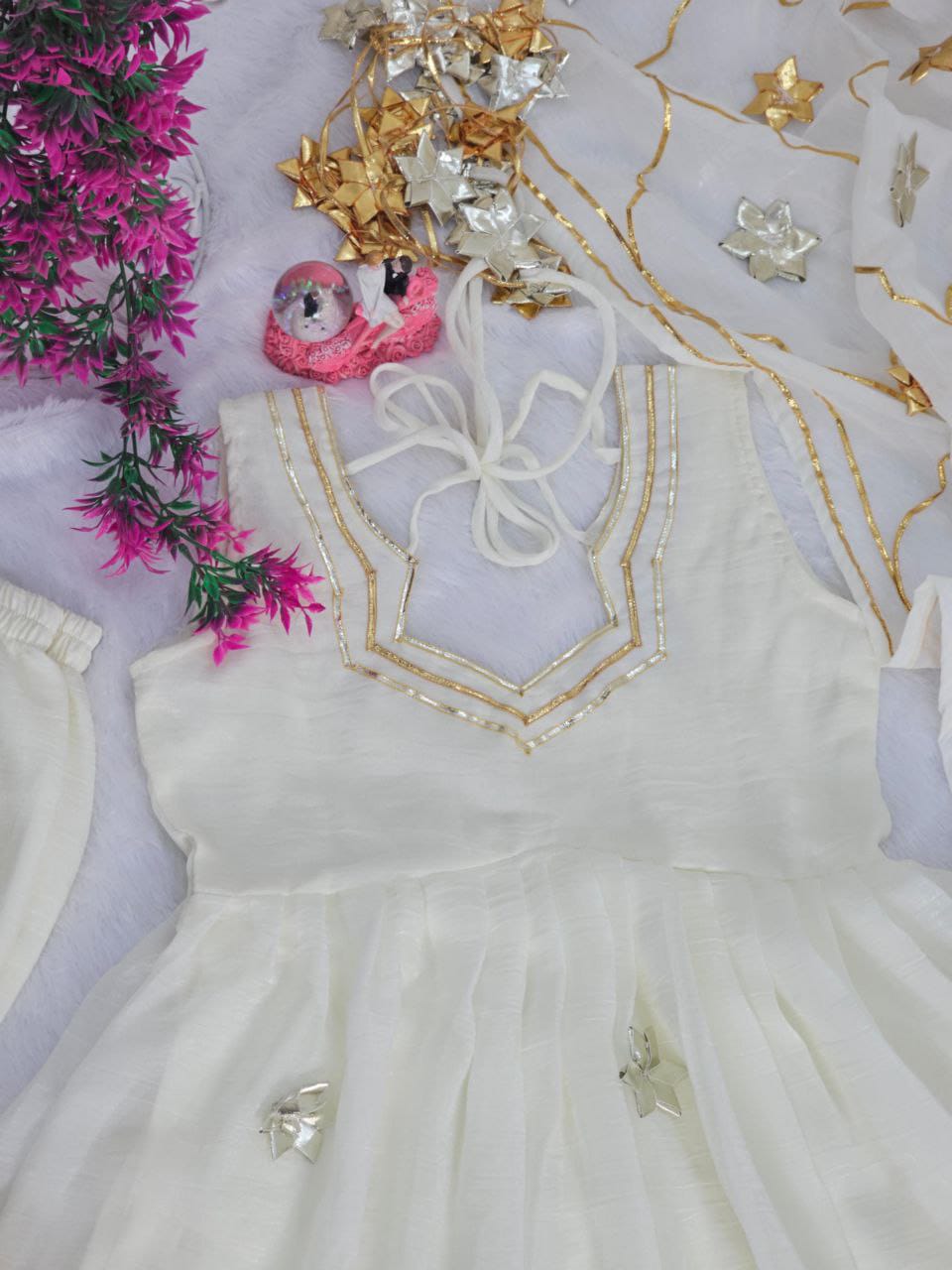 Soft Crunchy Chiffon Handmade Gottapatti Anarkali Palazzo set