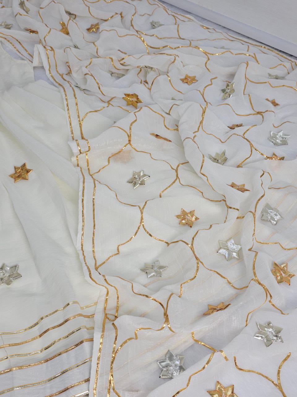 Soft Crunchy Chiffon Handmade Gottapatti Anarkali Palazzo set