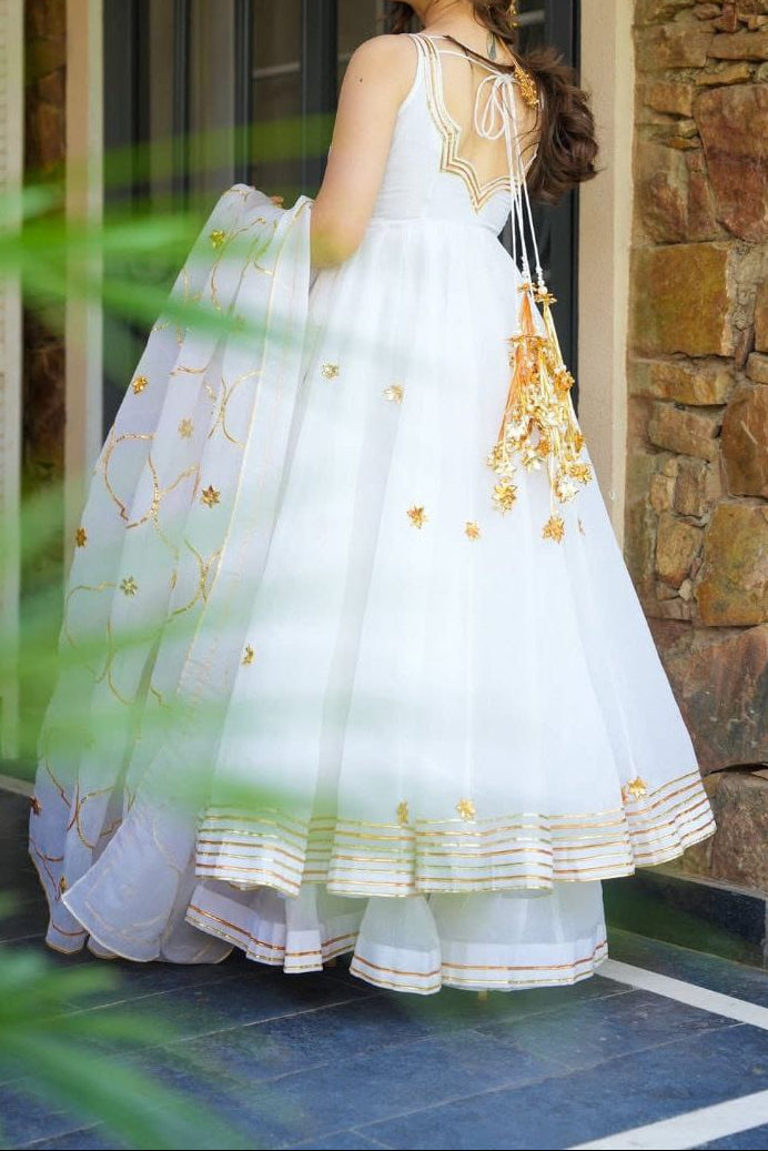 Soft Crunchy Chiffon Handmade Gottapatti Anarkali Palazzo set