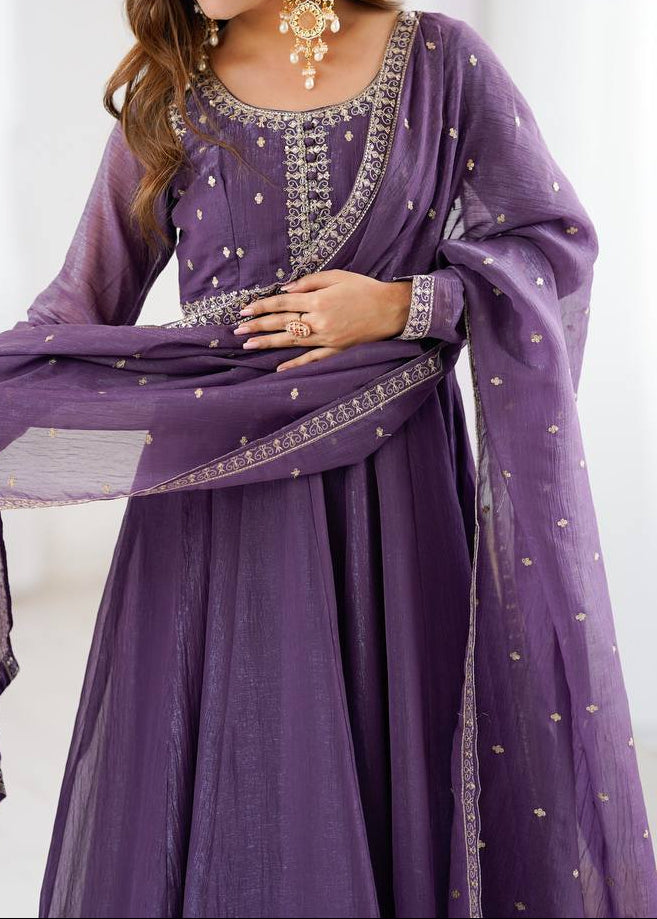 Party Wear Designer Crunchy Silk Anarkali Suit