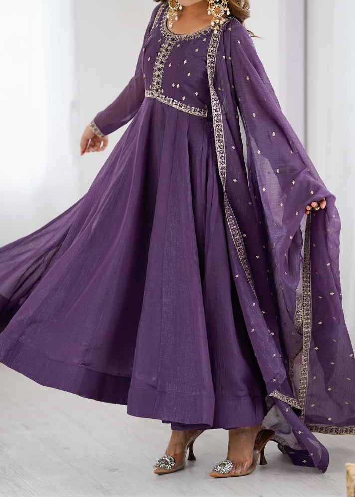 Party Wear Designer Crunchy Silk Anarkali Suit