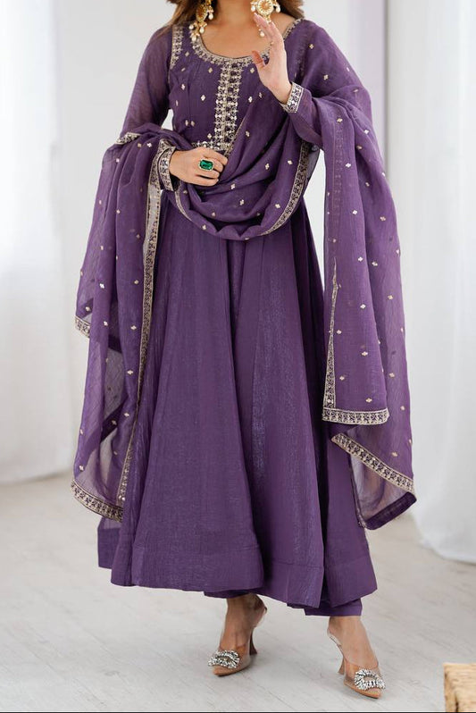 Party Wear Designer Crunchy Silk Anarkali Suit