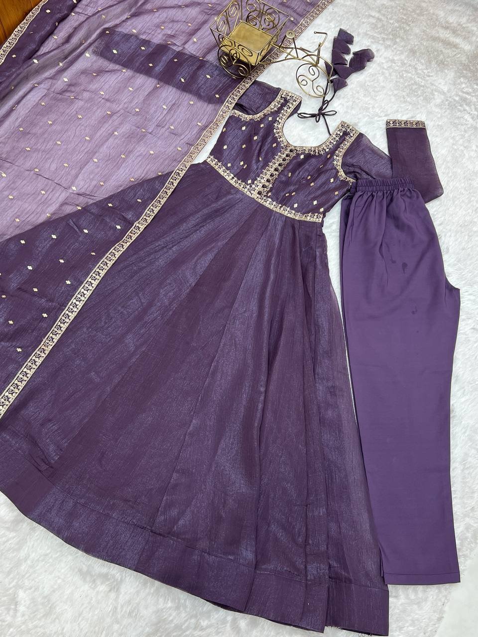 Party Wear Designer Crunchy Silk Anarkali Suit