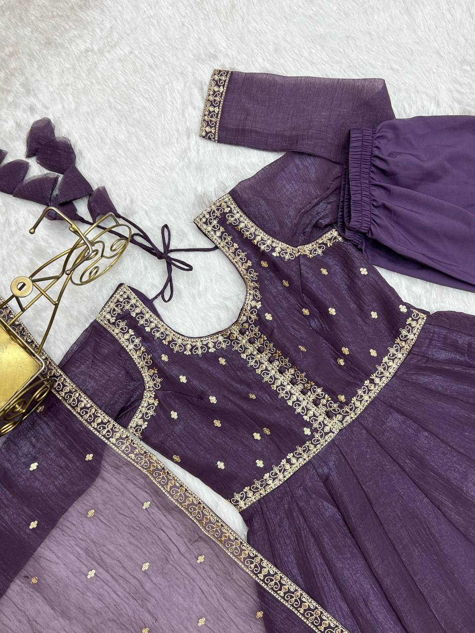 Party Wear Designer Crunchy Silk Anarkali Suit