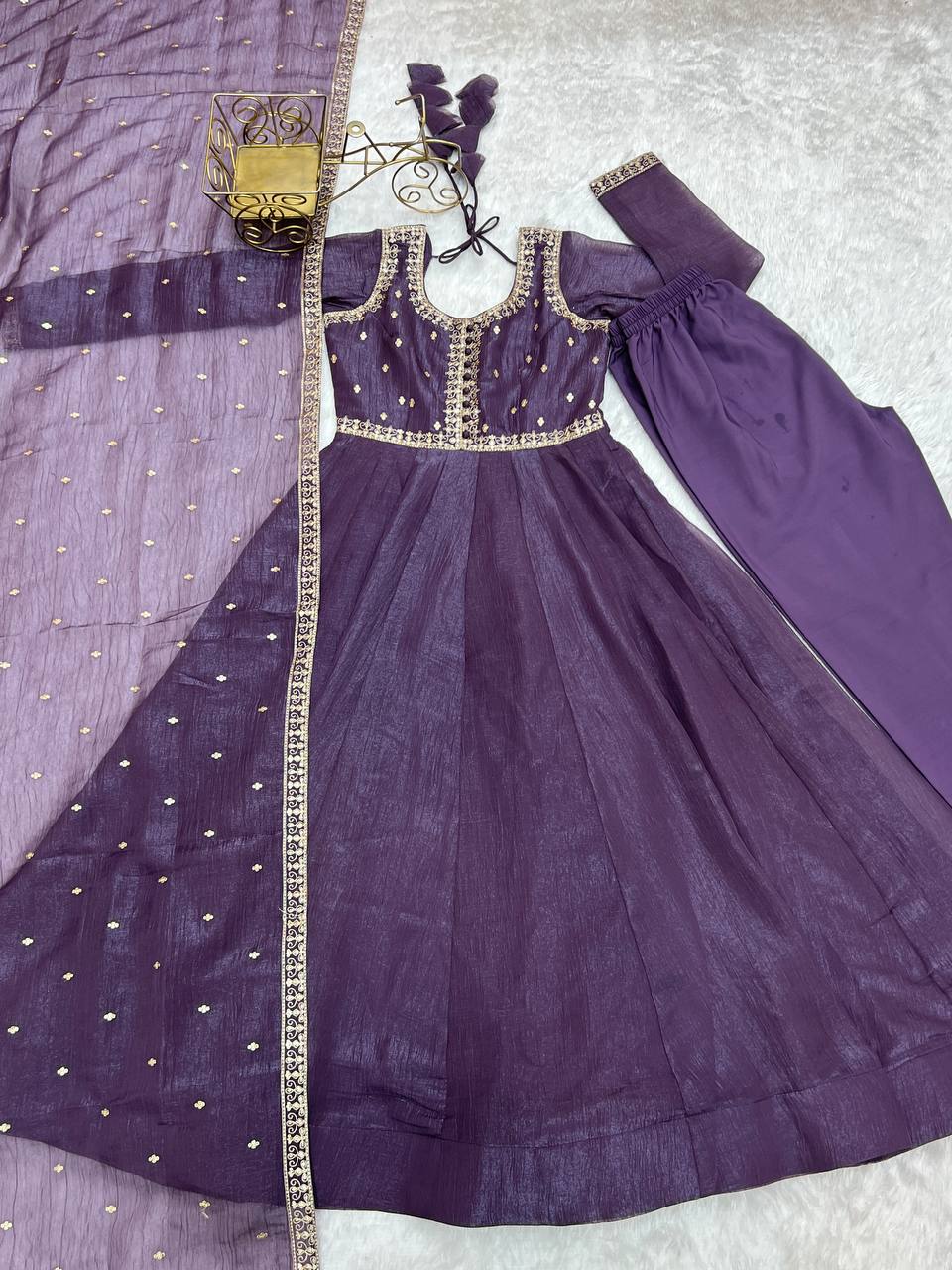 Party Wear Designer Crunchy Silk Anarkali Suit