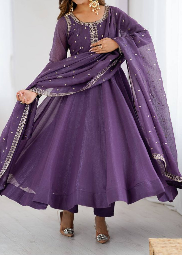 Party Wear Designer Crunchy Silk Anarkali Suit