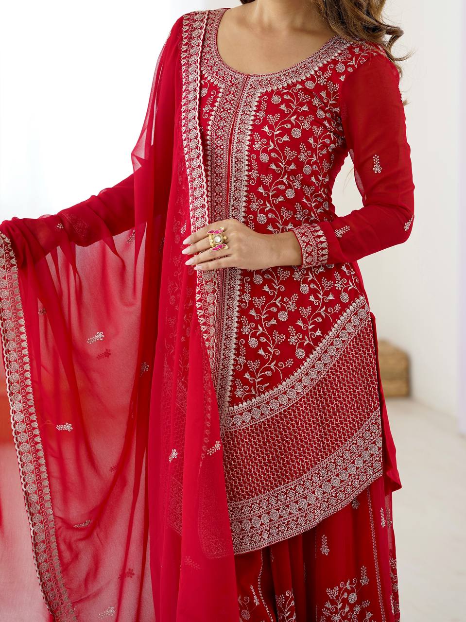 Premium Faux Georgette Embroidery with Sequin & Thread Detailing Outfit