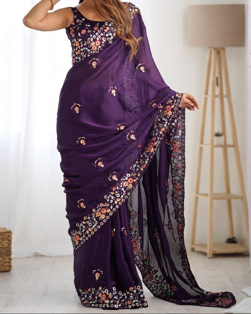 Presenting you most beautiful Saree With Embroidery Sequence Work