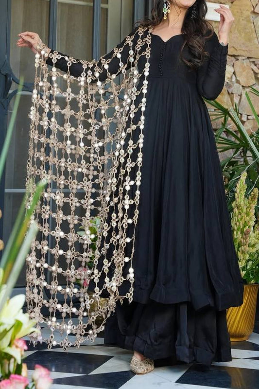 Roman Silk Anarkali Suit With Designer Real Mirror Work Dupatta