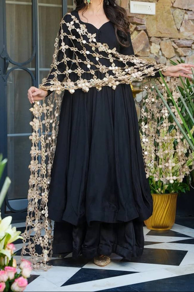 Roman Silk Anarkali Suit With Designer Real Mirror Work Dupatta