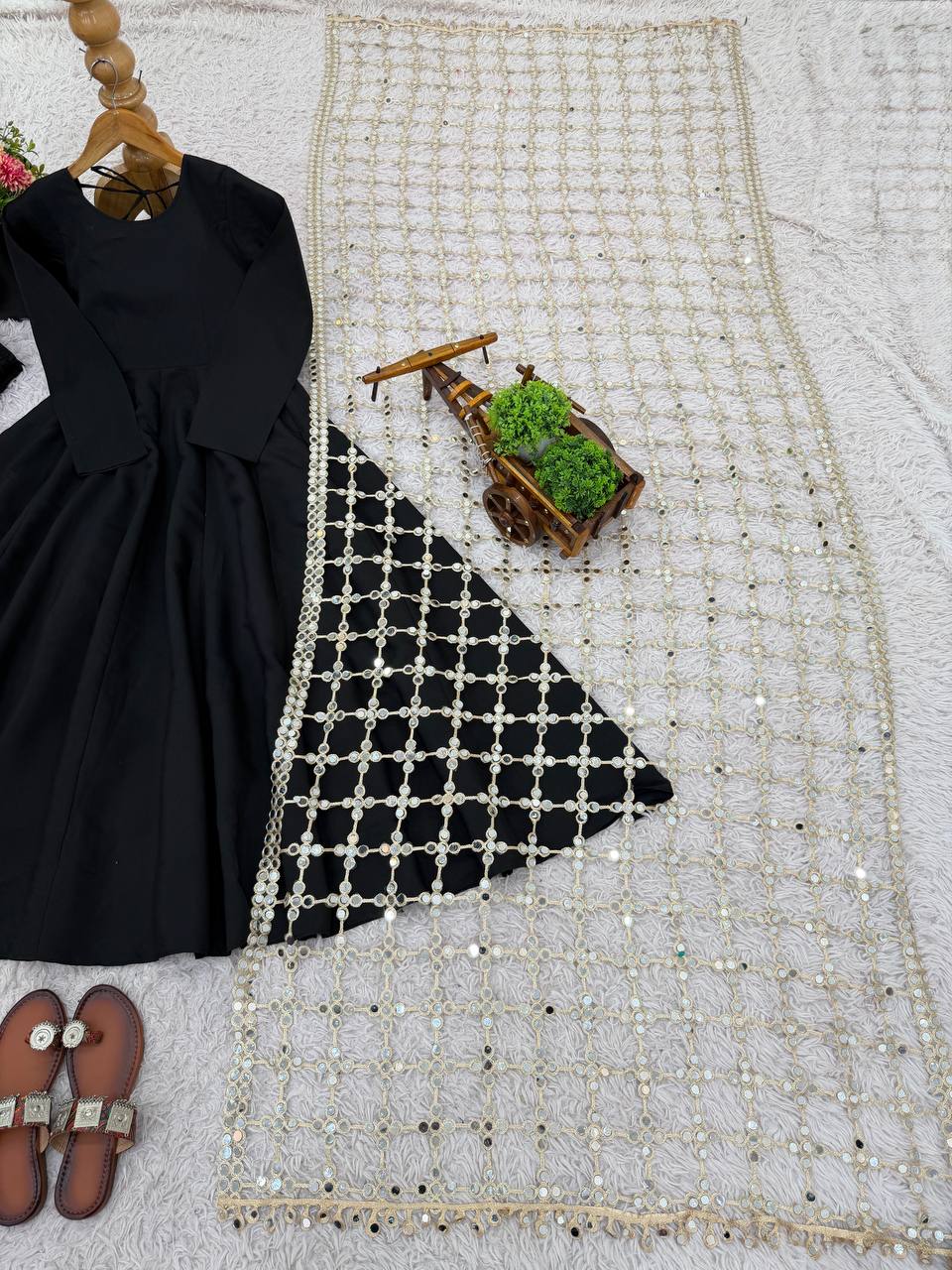 Roman Silk Anarkali Suit With Designer Real Mirror Work Dupatta