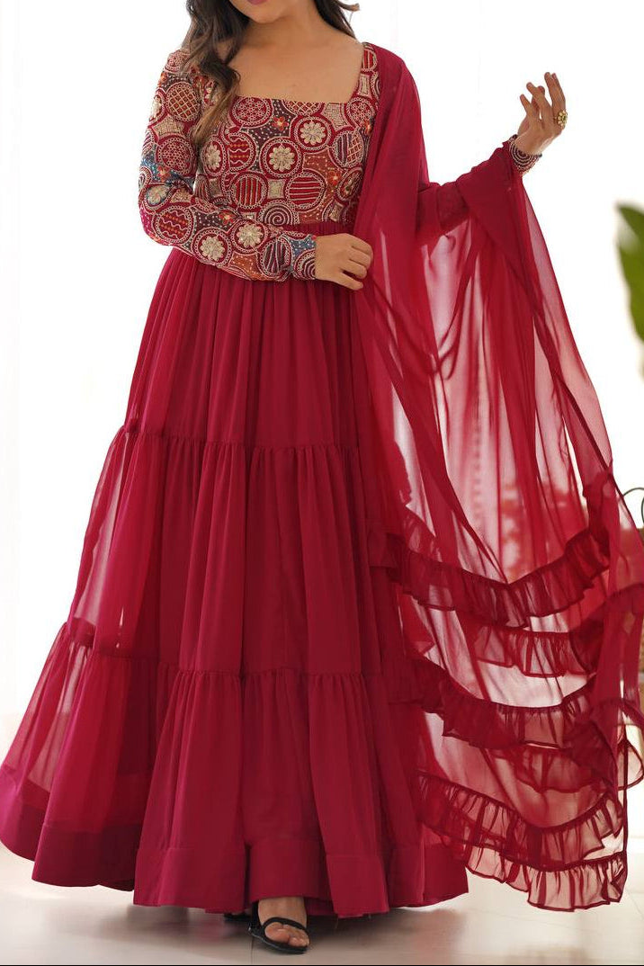 Pure Soft Georgette Ruffle Style Heavy Flair Anarkali Suit Set