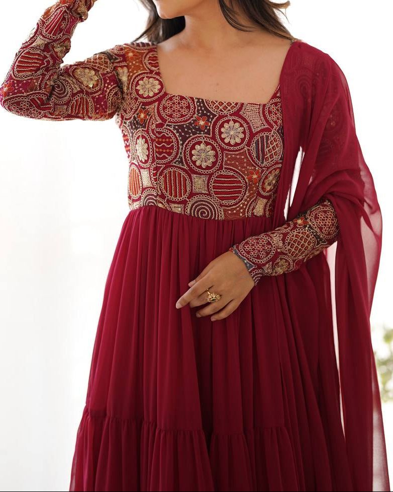 Pure Soft Georgette Ruffle Style Heavy Flair Anarkali Suit Set