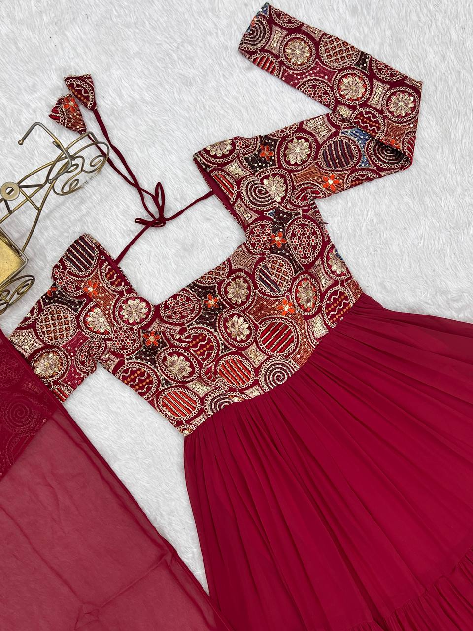 Pure Soft Georgette Ruffle Style Heavy Flair Anarkali Suit Set