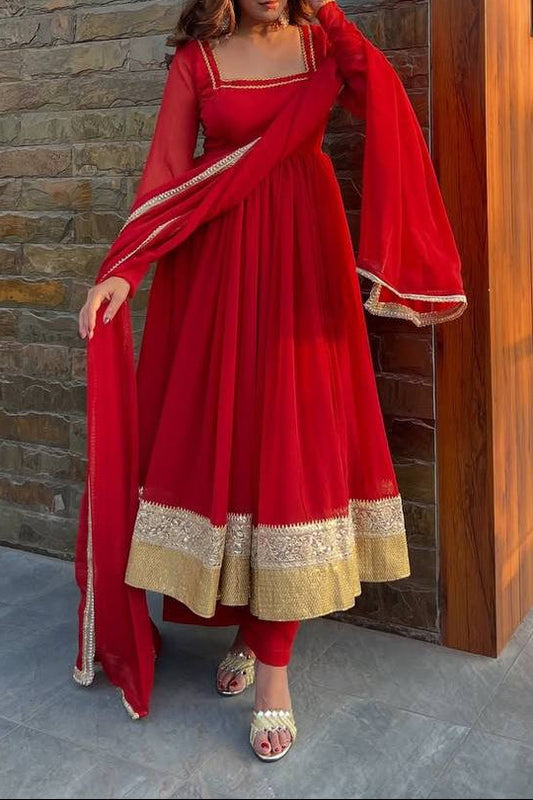 Newlywed Special Red Designer Anarkali Suit Set