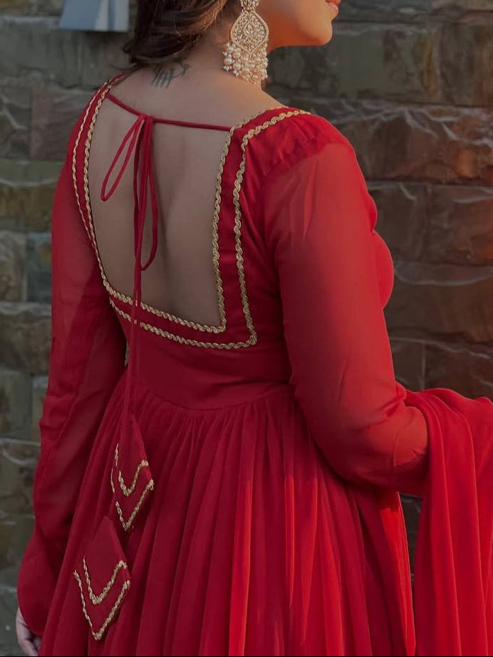 Newlywed Special Red Designer Anarkali Suit Set