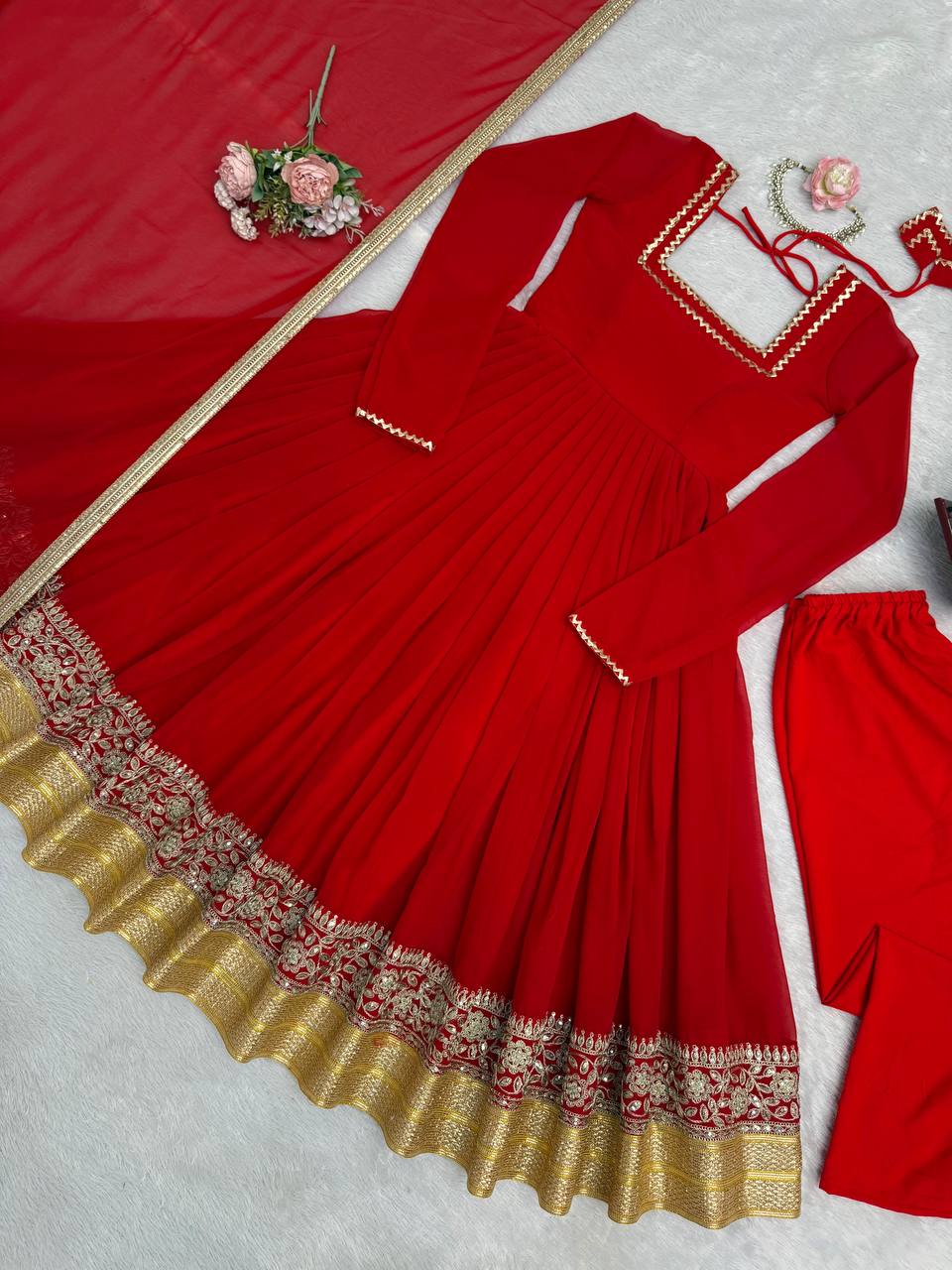 Newlywed Special Red Designer Anarkali Suit Set