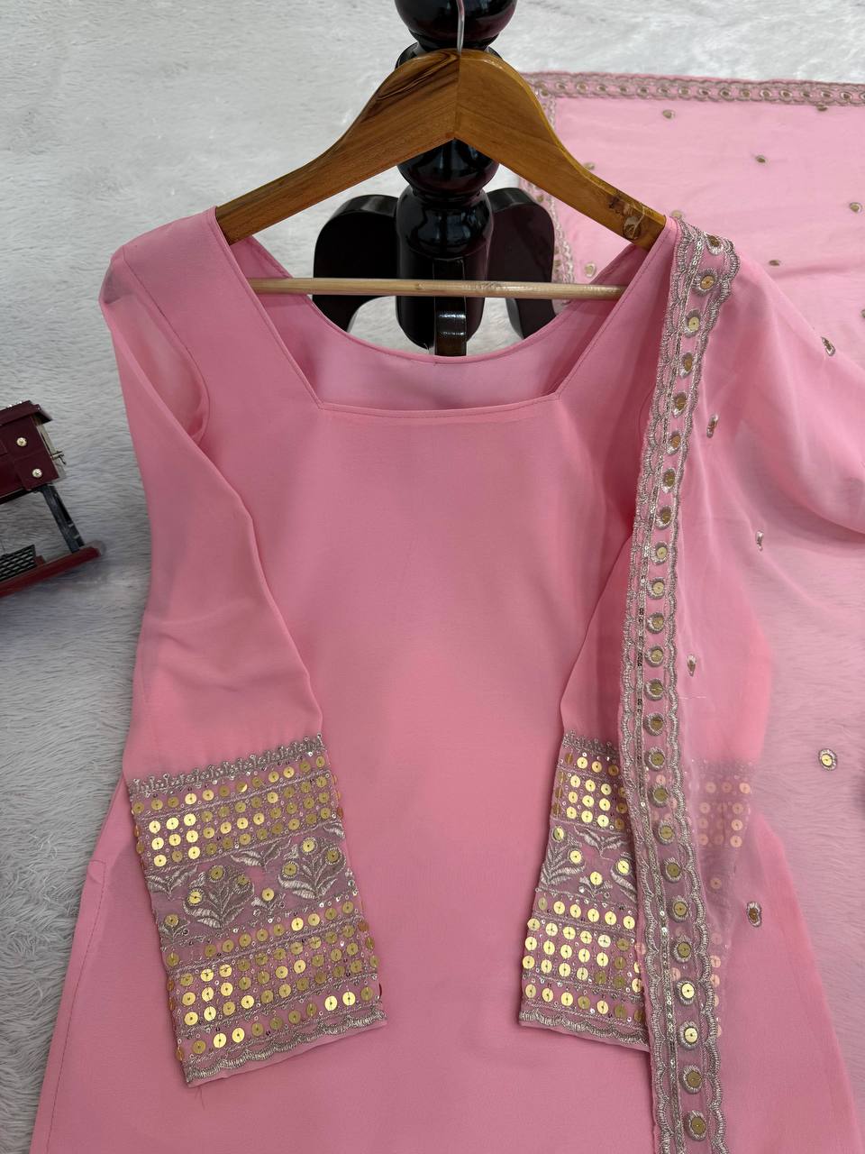 Designer Thread & Sequence Work Ruffle Style Sharara Suit Set