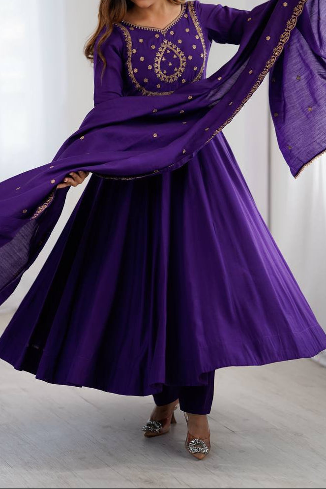 Premium Quality Pure Roman Chanderi Silk Anarkali Suit