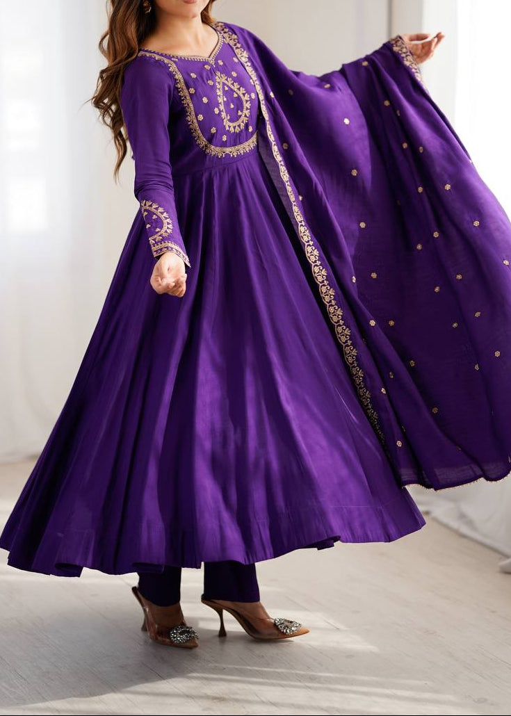 Premium Quality Pure Roman Chanderi Silk Anarkali Suit