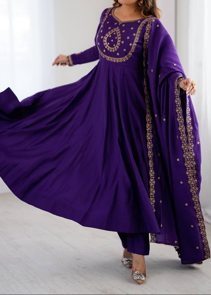 Premium Quality Pure Roman Chanderi Silk Anarkali Suit