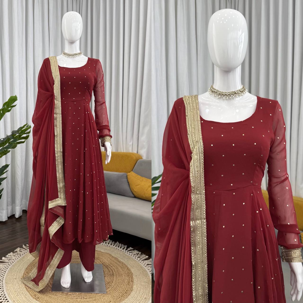 Designer Maroon Anarkali Suit Set