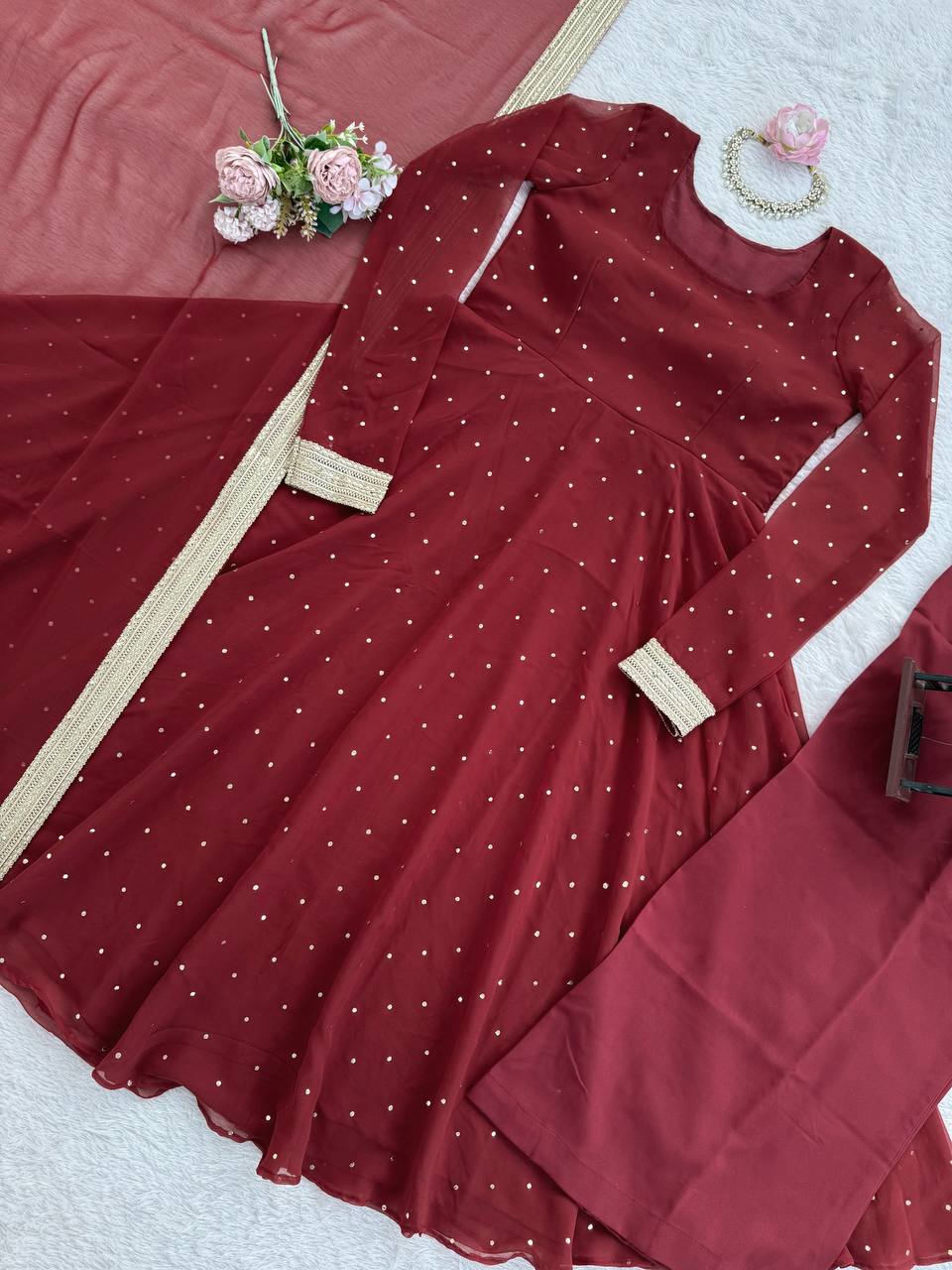 Designer Maroon Anarkali Suit Set