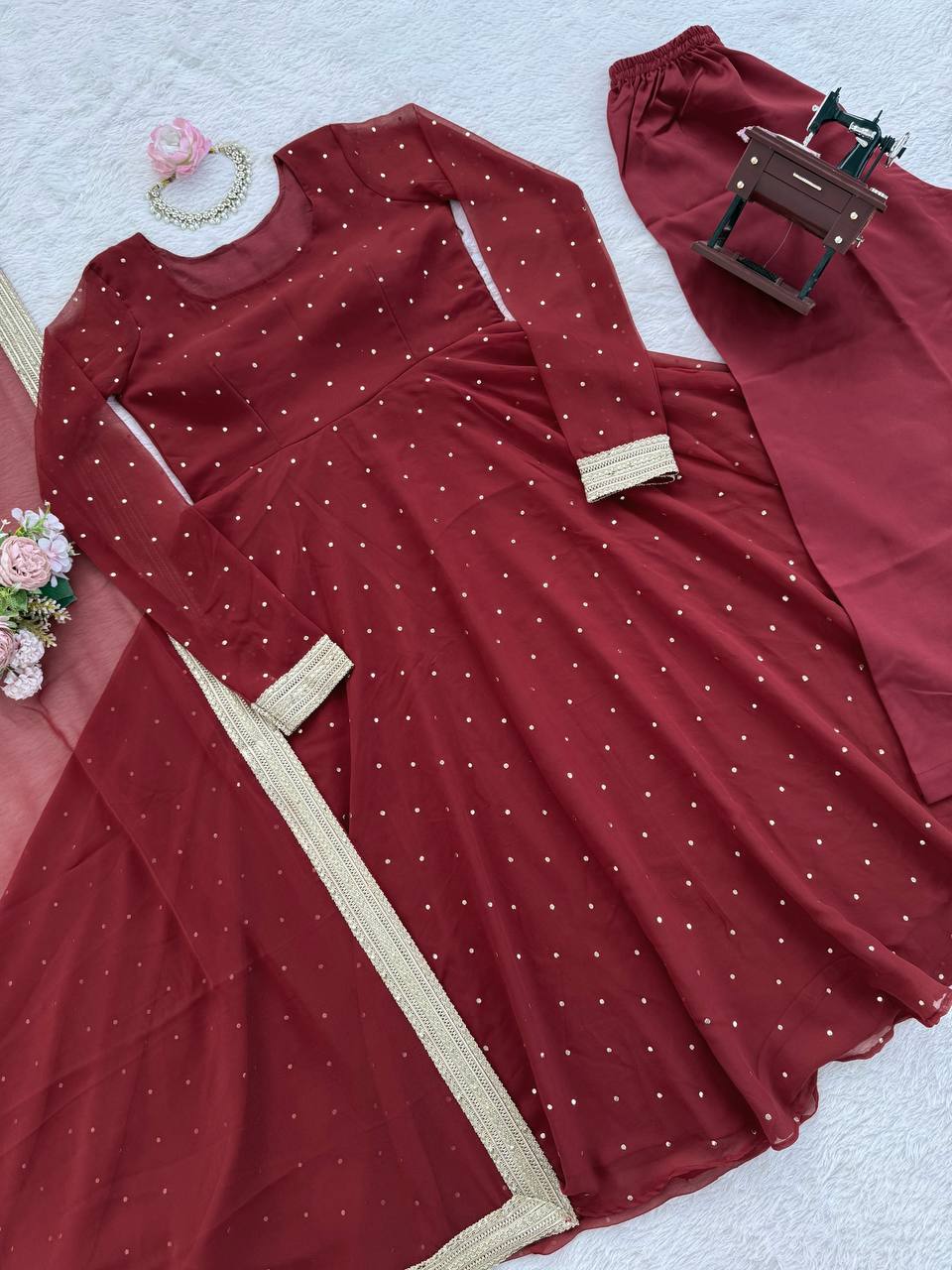 Designer Maroon Anarkali Suit Set