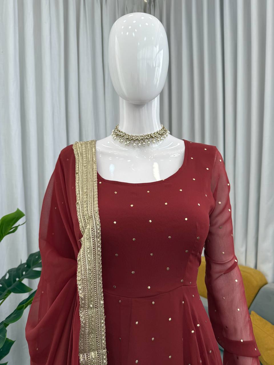 Designer Maroon Anarkali Suit Set