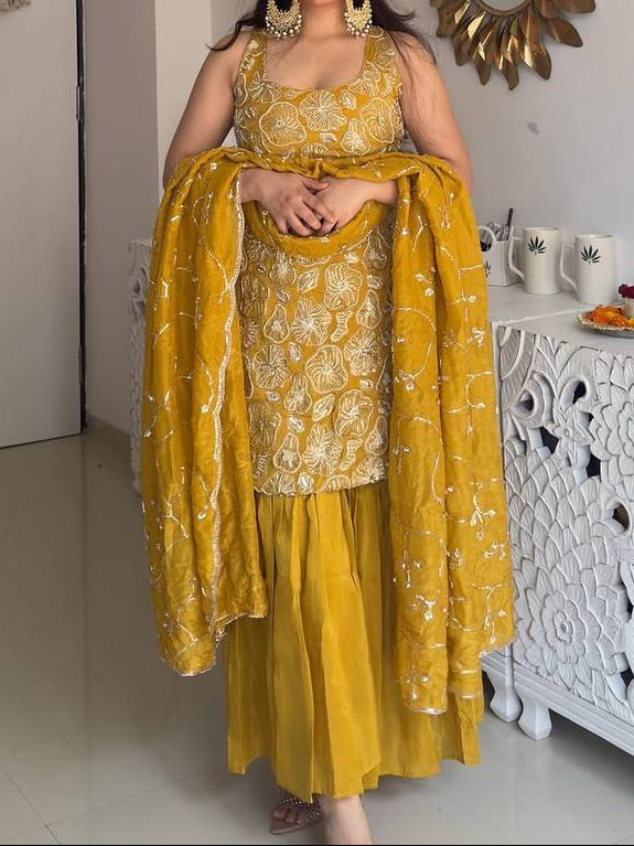 Designer Party Wear Thread With Sequence Sharara Set