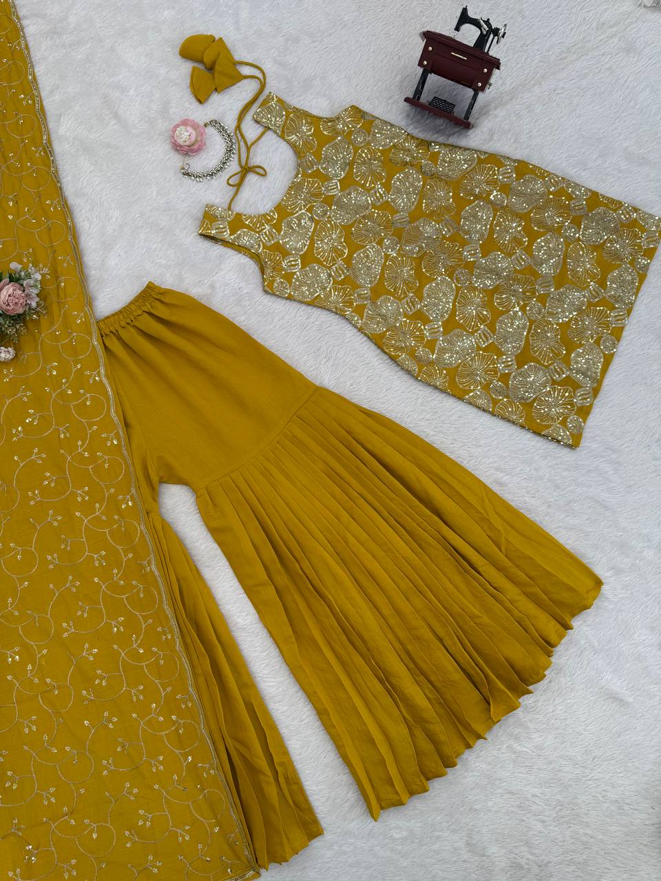Designer Party Wear Thread With Sequence Sharara Set