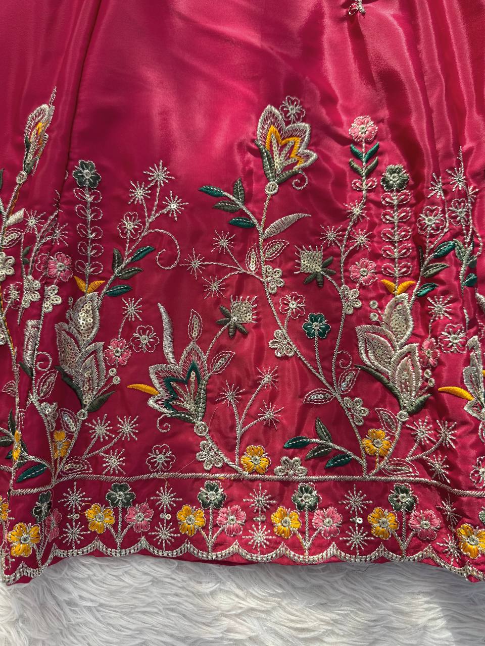Natural Crep Silk Thread & Sequence Work Anarkali With Plazzo Set