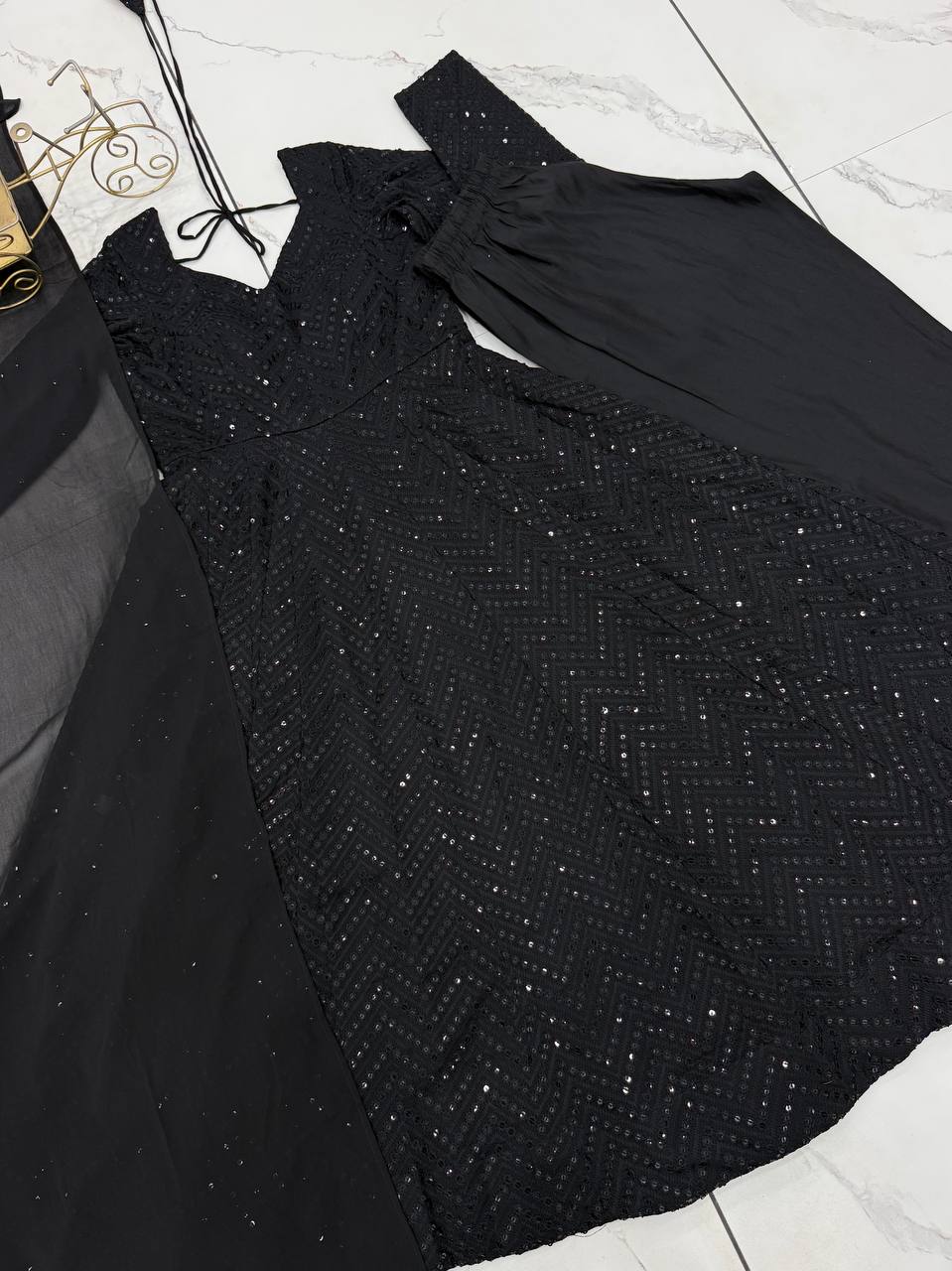 Wedding Special Luchnowi Sequence Work Anarkali Suit Set