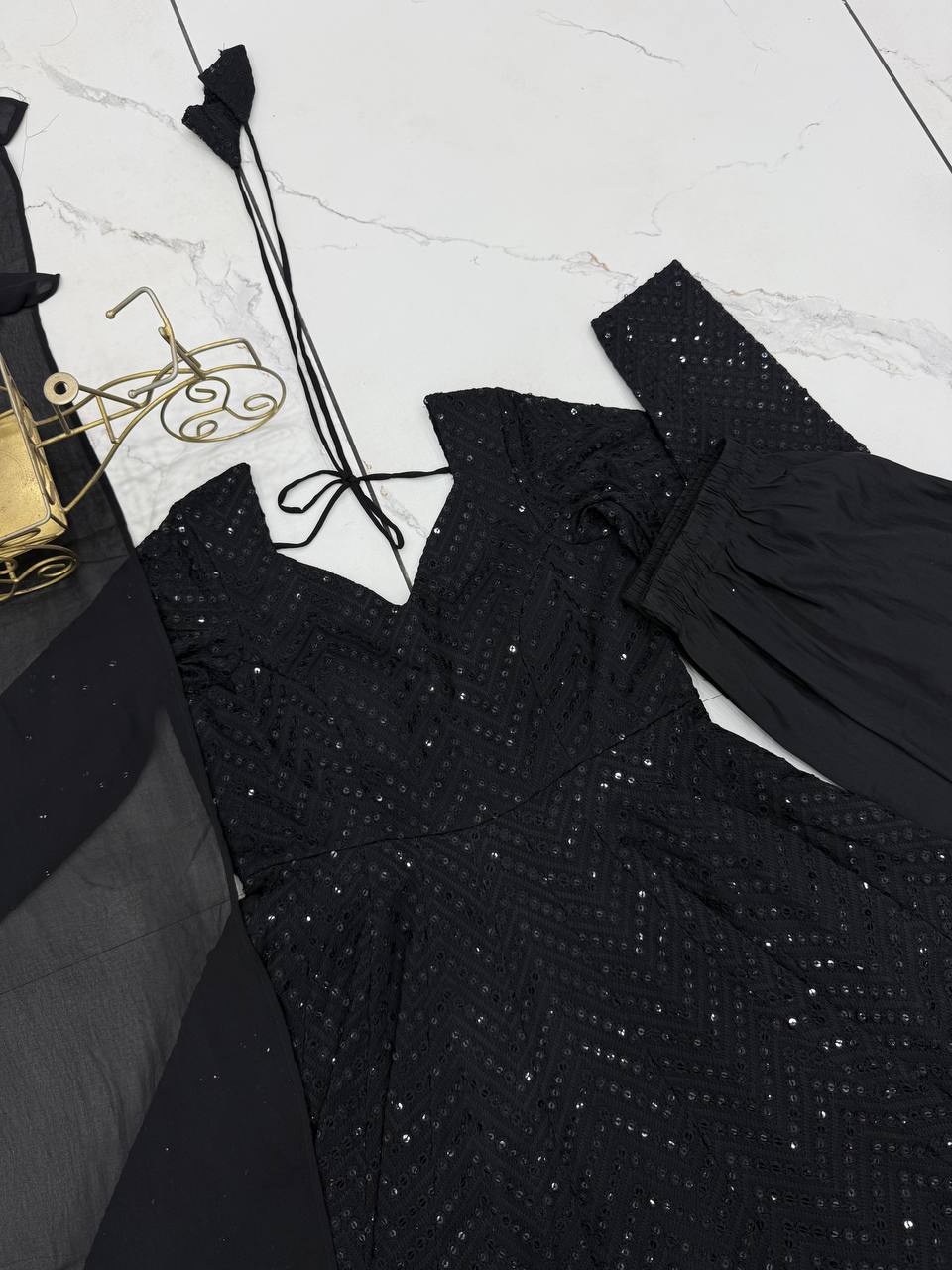 Wedding Special Luchnowi Sequence Work Anarkali Suit Set