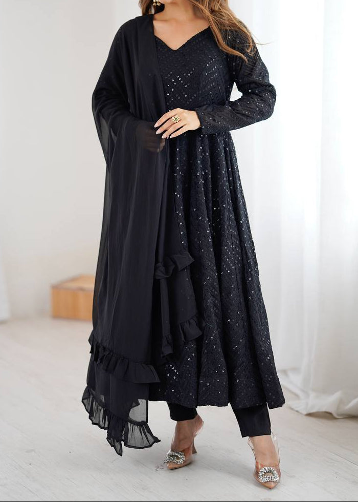 Wedding Special Luchnowi Sequence Work Anarkali Suit Set