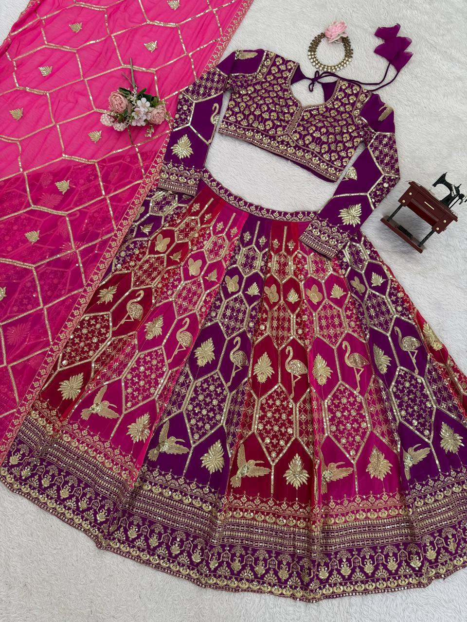 Wedding Wear Heavy  Thread & Sequence Embroidery Work Designer Lehenga Choli